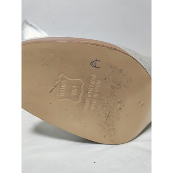 Stuart Weitzman Slip On Stiletto Heels Platform Pump Shoes Linen Pale Summer 10N - Picture 8 of 10